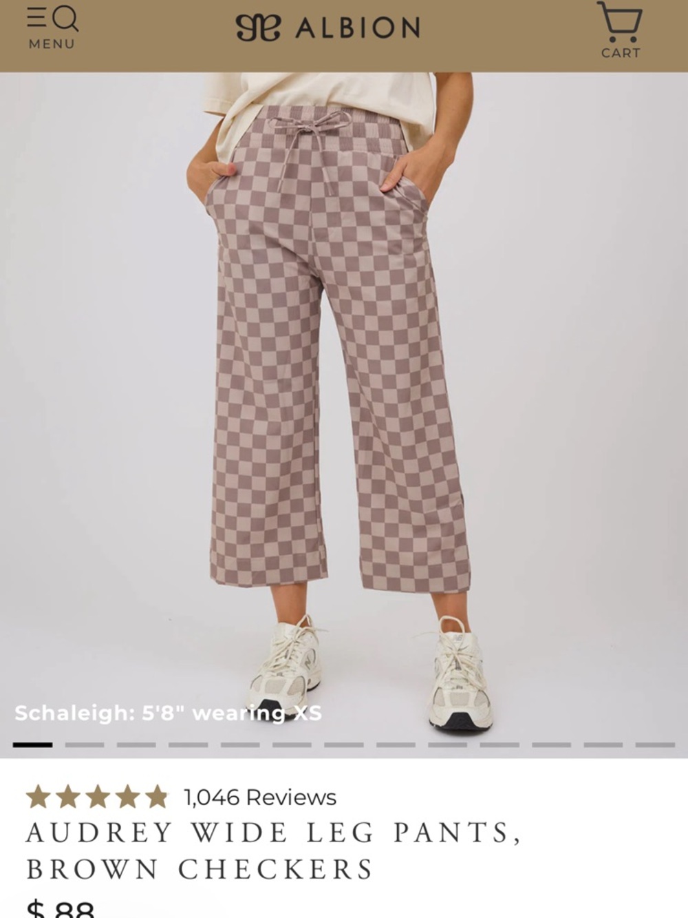 Albion Audrey Wide Leg Checker Pants in Brown and Cream Checkers